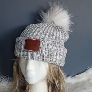 LOVE YOUR MELON cozy Knit Beanie with Faux Fur Pom
